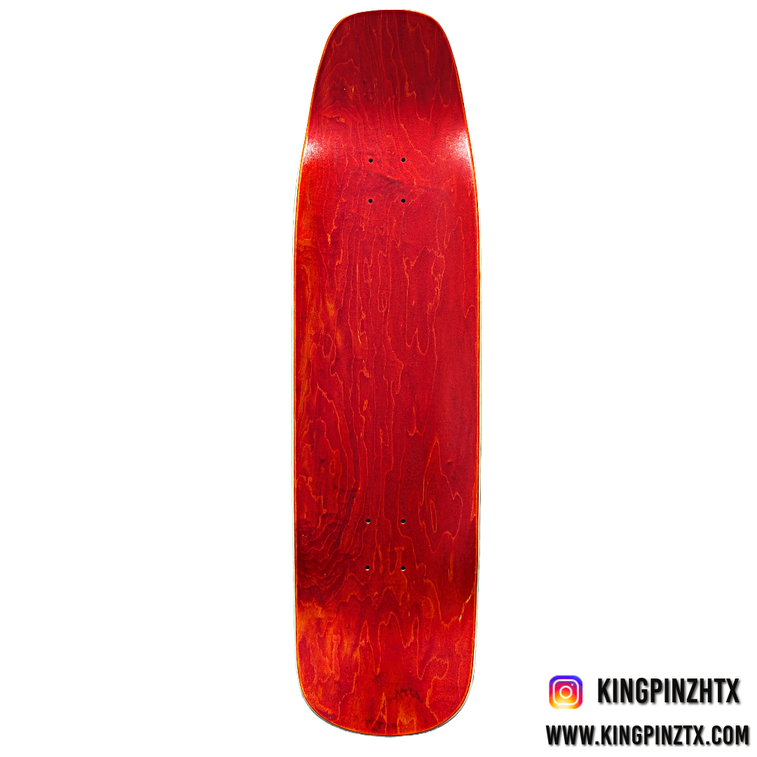 El Gigante, The Giant Kingpinz OG Tag skateboard deck. Dominate all terrain with this oversized all-terrain shredder, featuring a square nose, square tail, and plush concave . Size: 9.0 | Nose: 6.9 | Tail: 6.5 | Length: 33 | WB: 15.25 Shaped kingpinztx.com